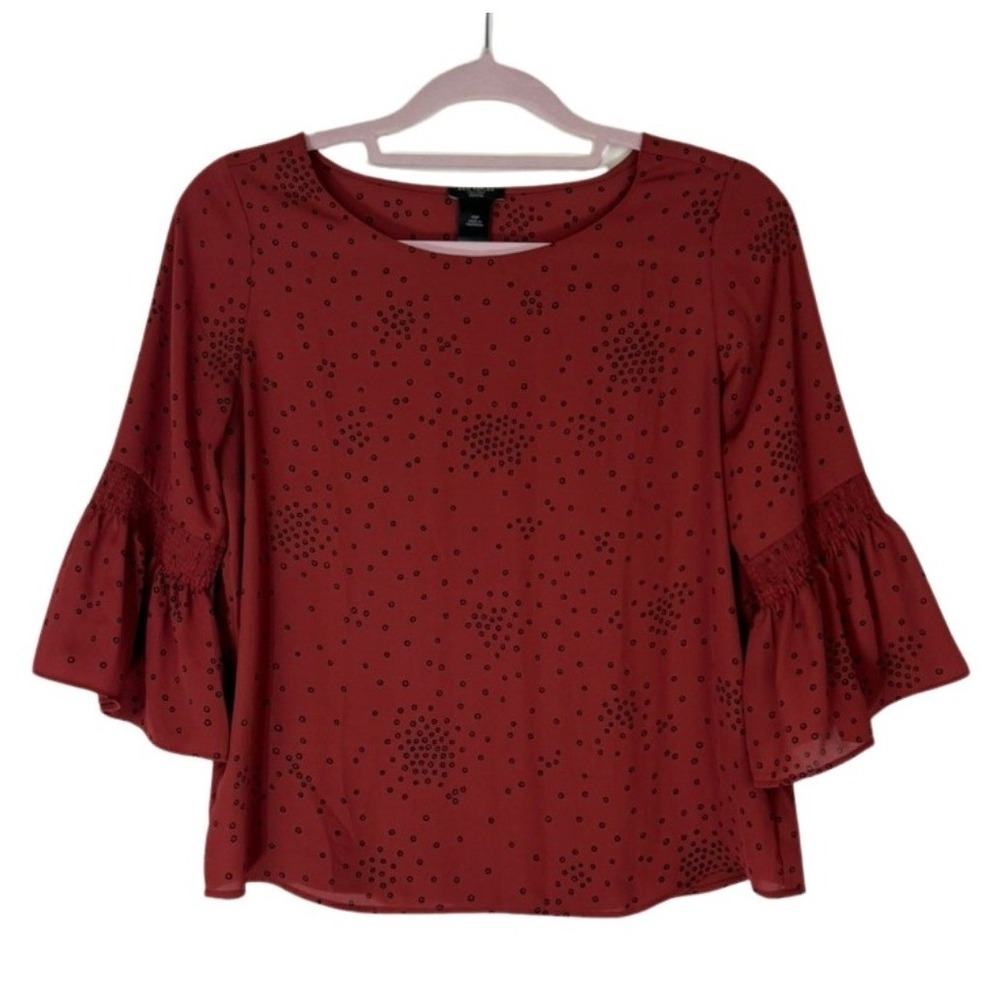 Ann Taylor Factory Boho Chic Peasant Contemporary Rust Orange Flowy Blouse XSP